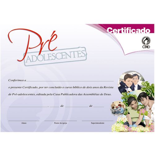 Certificado Pré-Adolescente - 20 UND
