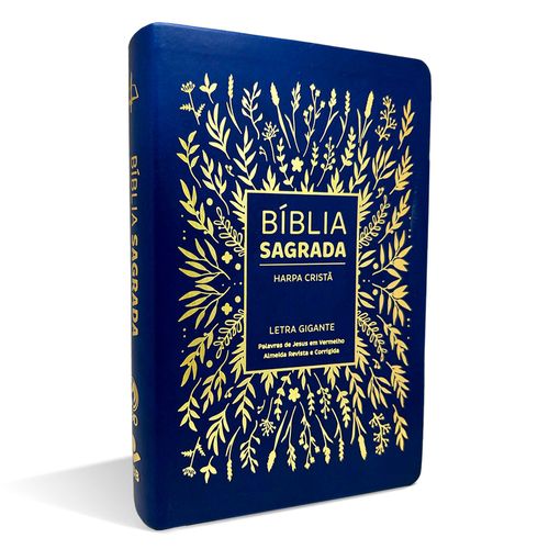 Bíblia Grande Harpa Cristã Luxo Letra Gigante Floral Azul