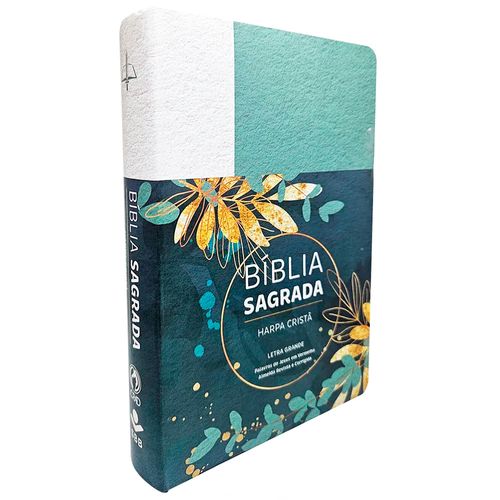Bíblia Grande Harpa Cristã Popular Letra Grande Floral Verde/Branco