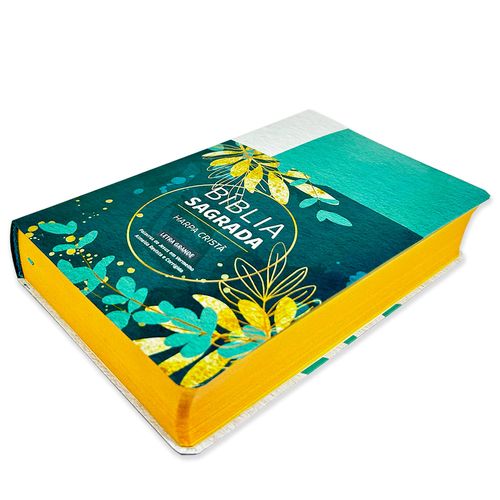 Bíblia Grande Harpa Cristã Popular Letra Grande Floral Verde/Branco